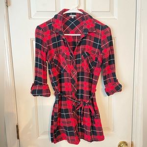 Red plaid button down flannel shirt